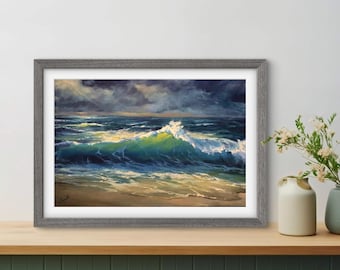 KUNSTAFDRUK Hoop | Canvas | Papier | Muurkunst oceaanzeegezicht, poster kustgolven, nautisch schilderij, woondecoratie strandhuis