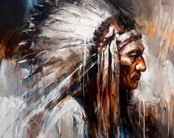 ART PRINT Sitting Bull | Canvas | Paper | First Nations Indigenous Native Chief Wall Art Poster, Rustic Portrait Painting, Tribal Home Decor