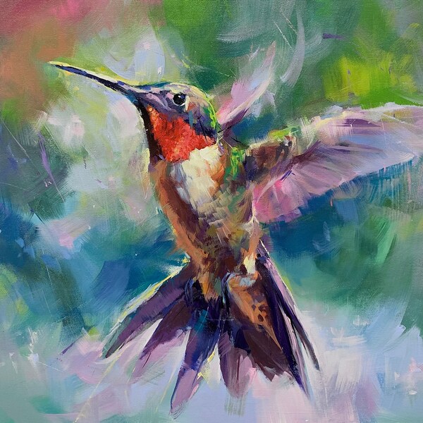 Custom painting for Andrew - humming bird 18x24 inch 50% Balance