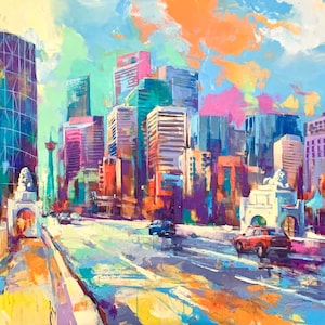 CENTRE GUARDIANS Print | City Canvas, Calgary Print, Calgary Downtown, YYC Artwork, Calgary Cityscape, Calgary Lion Bridge