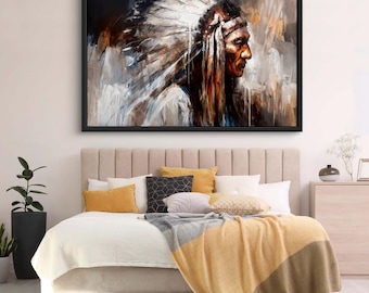 ORIGINAL PAINTING Sitting Bull 60x40",Portrait Canvas, Native Art Canvas, Chief Home Decor, Native Chief Artwork, Portrait Art