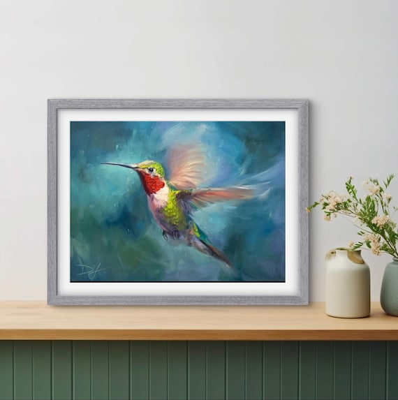 RED NECK Print | Humming Bird Print, Bird Wall Art, Small Birds