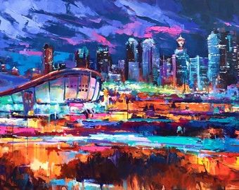 SADDLEDOME Print | Calgary Wall Art, Calgary City Poster,  YYC Cityscape, Urban Nightscape, YYC Lovers, Calgary Skyline, Urban Skyline