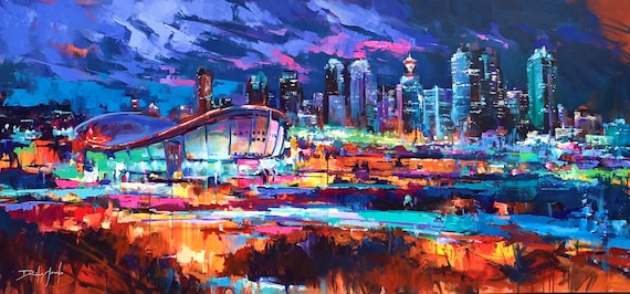 ART PRINT Saddledome | Canvas | Paper | Calgary Downtown Skyline