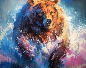 POWERFUL ALLY Print | Grizzly Bear Canvas, Bear Home Decor, Bear Wall Art, Grizzly Bear Poster, Wildlife Print, Bear Art