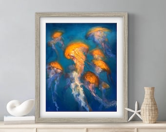 ETERNAL LANTERNS Print | Jellyfish Canvas, Sea Creatures, Jellyfish Portrait, Aquatic Animals, Ocean Animal Art Print, Modern Wall Art
