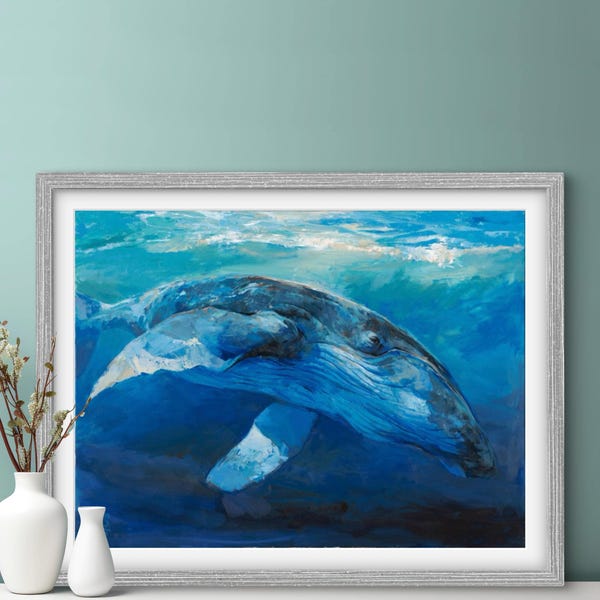 HUMPBACK WHALE Print | Whale Canvas, Whale Print, Sea Creatures, Ocean Animals, Wildlife, Whale Portrait, Monochrome Painting