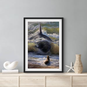 ART PRINT Faith and Fate | Canvas | Paper | Killer Whale Orca Wall Art, Ocean Seascape Poster, Wildlife Painting, Coastal Beach House Decor