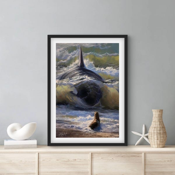 IMPRESIÓN ARTÍSTICA Fe y Destino / Lienzo / Papel / Arte mural de orca, póster de paisaje marino, pintura de vida silvestre, decoración de casa de playa costera