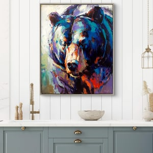 ORIGINAL PAINTING Colors Of Black Bear 24x30&quot;, bear on Canvas, Original Painting, black bear Painting, Bear Home Decor, Bear Art