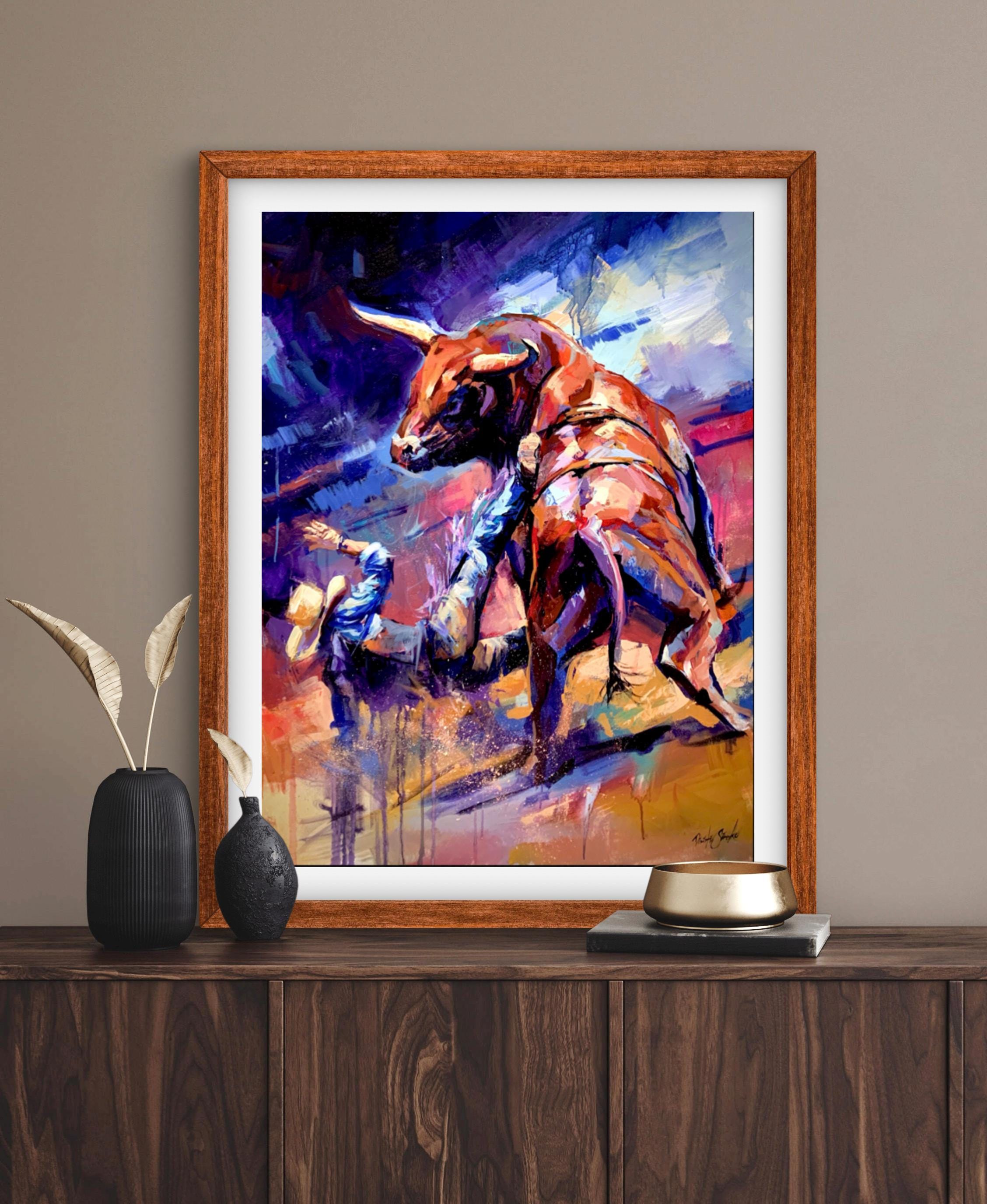 ART PRINT Unleashed | Canvas | Paper | Cowboy Bull Ox Wall Art