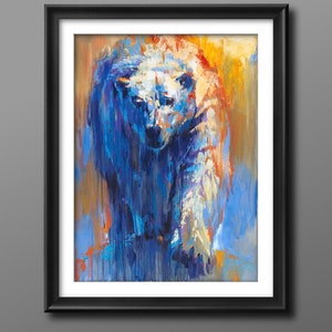 ART PRINT Melting | Canvas | Paper | Polar Bear Wall Art, Arctic Winter Poster, Conservation Wildlife Animals Painting, Colorful Home Decor