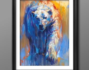 ART PRINT Melting | Canvas | Paper | Polar Bear Wall Art, Arctic Winter Poster, Conservation Wildlife Animals Painting, Colorful Home Decor