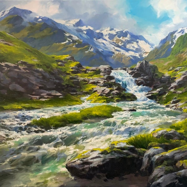 SKYFALL Print | River Poster, Landscape Artwork, Mountains Artwork, Landscape Print, Wilderness Painting, Nature Print, Cabin Decor