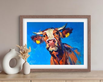 NOSY NEIGHBOR Print | Cow Canvas, Farm Animals, Cow Wall Art, Dairy Life, Farmhouse, Cow Print, Cow Portrait Art