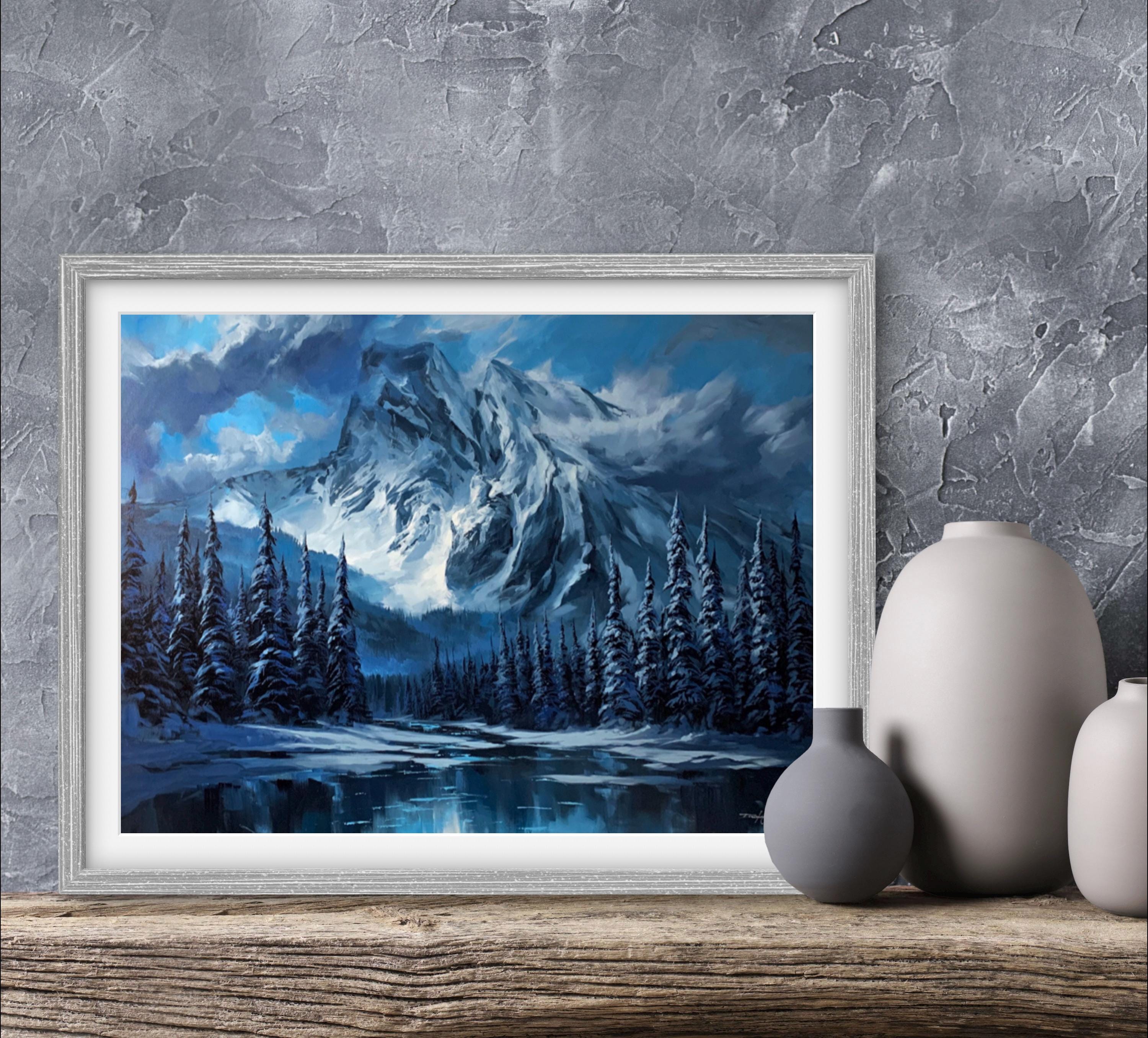ART PRINT Frozen in Time | Canvas | Paper | Mount Burgess Wall Art, Emerald Lake Poster, Lake Home Deco, Monochrome Forest Mountain Painting