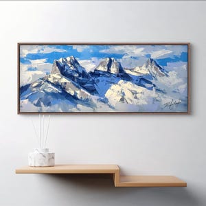 ORIGINAL PAINTING Sisters In The Mist 30x12” Acrylic on Canvas, Landscape Painting, Mountain Wall Art, Mountains Painting, Three Sisters Art