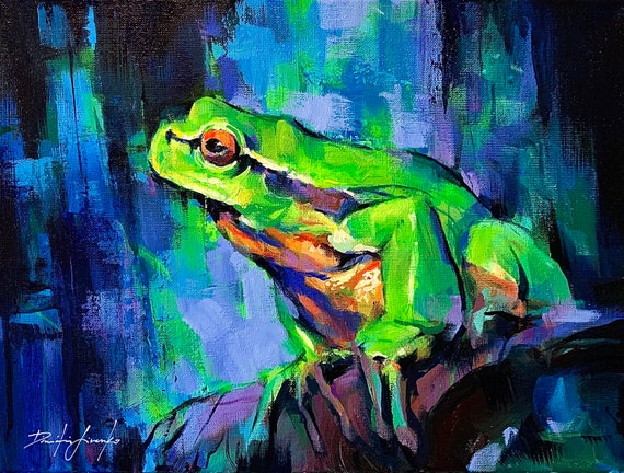ART PRINT the Thinker | Canvas | Paper | Colorful Green Tree Frog