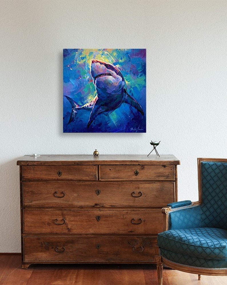THE HUNTER Print Shark Canvas Shark Artwork Shark Print Etsy