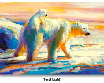 FIRST LIGHT PRINT Print | Polar Bear Poster, Bear Portrait, North Pole Bear, Nature and Animals, Mother and Child