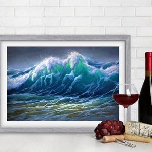 UNGAMER Druck | Pferde Poster, Meerlandschaft, Meereslandschaft, Meereswellen, Beach Waves Art, Pferdemalerei, Küstenkunstwerk