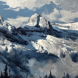 FAITH HOPE and CHARITY Print | Canadian Mountain Canvas, Banff Landscape Artwork, Three Sisters Print, Canmore Mountains Painting, Alpine