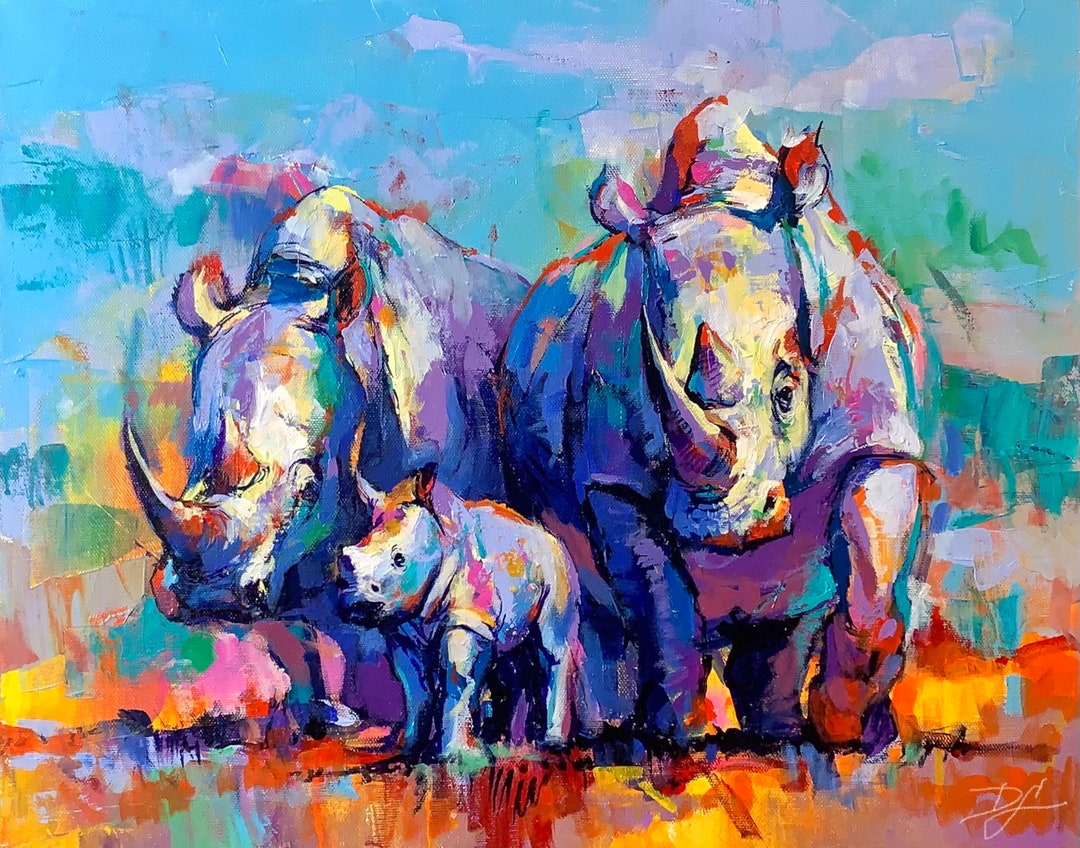 RHINO FAMILY Print, Rhino Print, Rhino Wall Art, Rhinos Artwork