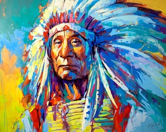 CHIEF RED CLOUD Print | Portrait Canvas, Indigenous Peoples Art, Chief Home Decor, Native Wall Art, Native Chief Artwork, Native Art Print