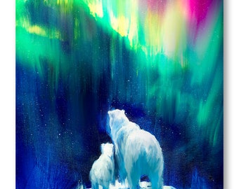 AURORA PRINT Print | Polar Bear Poster, Bear Portrait, North Pole Bear, Nature and Animals, Mother and Child