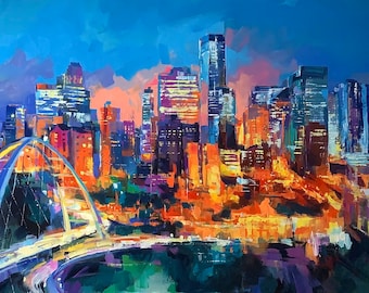 EDMONTON NIGHTS Print | Cityscape Canvas, Edmonton City Print, Edmonton Art, Edmonton Skyline, Night City Art, City Wall Art