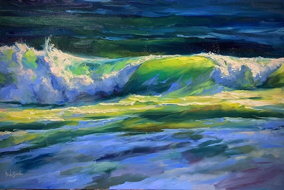 オリジナル絵画 - 「海のカーテン」、波の絵画、波のアートワーク、波