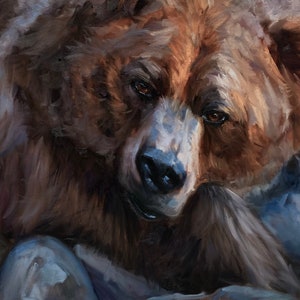 ART PRINT Northern King | Canvas | Paper | Grizzly Bear Wall Art, Rustic Wildlife Painting, Forest Farmhouse Animals, Woodlands Home Decor