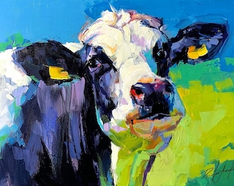 Colorful Cow Animal PRINT Art From Painting Primary Colors Farm