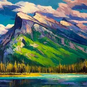 ART PRINT Slopes of Rundle | Canvas | Paper | Banff National Park Poster, Mount Rundle Landscape Painting, Canada Rocky Mountains Home Decor