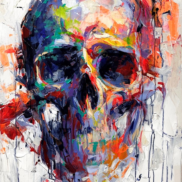 WE ALL GOT One Print | Skull Canvas, Skull Print,  Cranium Artwork, Vibrant Painting, Human Anatomy