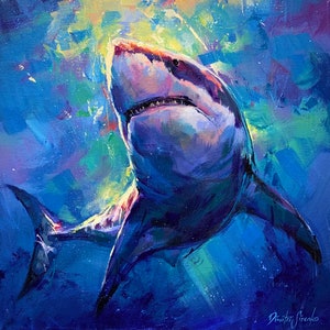 THE HUNTER Print | Shark Canvas, Shark Portrait, Ocean Animals Print, Underwater Hunter, Wild Animals, Wildlife Art, Sea Creatures Print