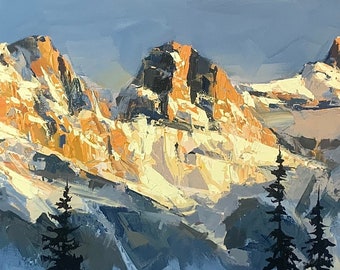 SISTERS of the DAWN Print | Mountain Canvas, Landscape Artwork, Three Sisters Print, Banff Landscape, Alberta Art