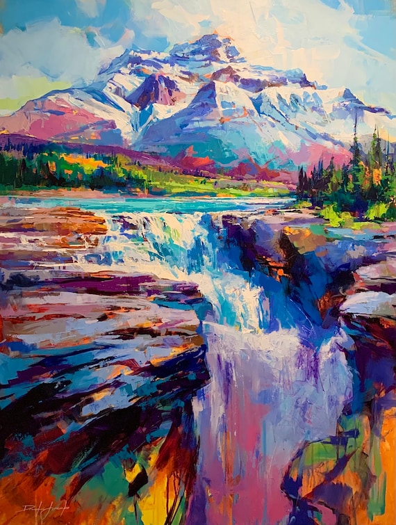 ART PRINT Athabasca | Canvas | Paper | Colorful Waterfall Lake