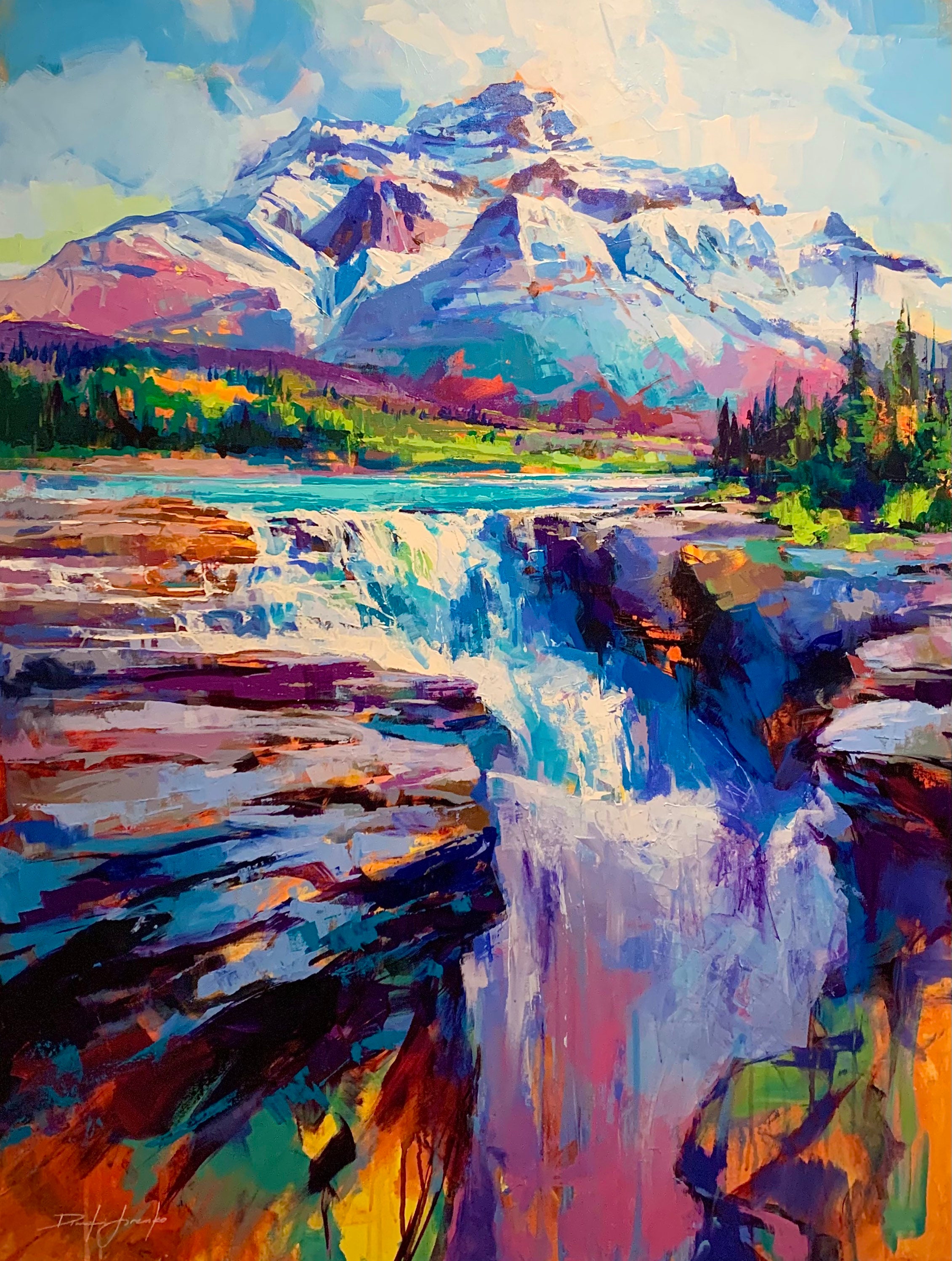 Montanari Papagallo 油彩画 50x70 cm ART PRINT Athabasca | Canvas | Paper | Colorful Waterfall Lake