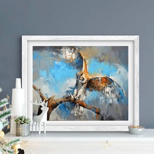 ART PRINT Early Bird | Canvas | Paper | Great Horned Owl Poster, Woodland Wild Animal, Farmhouse Home Decor, Living Room, Bedroom, Gifts