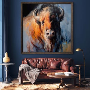 PINTURA ORIGINAL Coloso descansando 60x60&quot;, Lienzo de bisonte, Obra de arte de bisonte, Arte de búfalo, Arte de lienzo de bisonte, Pintura de bisonte, Arte de bisonte