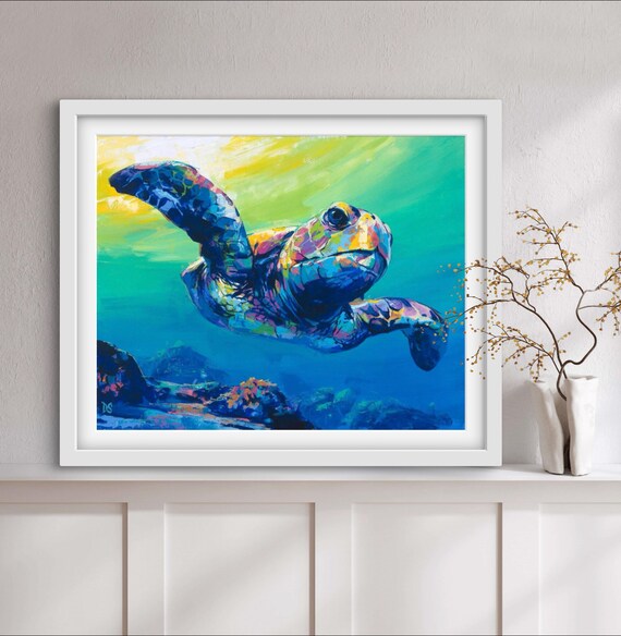 Stampa Su Tela Con Tartaruga Marina E Frase Motivazionale | Quadro Moderno Per Parete | Decorazione Per Soggiorno, Camera, Ufficio