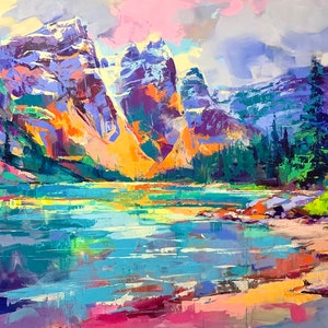 ART PRINT Moraine | Canvas | Paper | Lake Mountains Wall Art, Colorful Banff Poster, Canadian Rockies Home Decor, Nature Landscape Painting