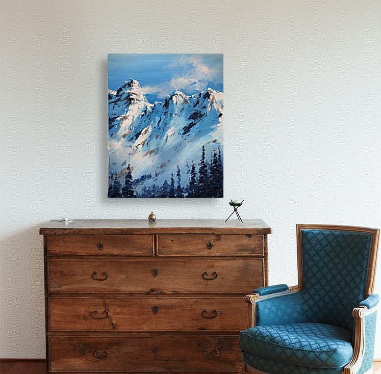 ART PRINT Sunny Peaks | Canvas | Paper | Snowy Mountain Wall Art ...