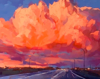 ROSE TITANS Print | Landscape Artwork, Landscape Print, Cityscape Art, Landscape Canvas, Country Side Art, Sunset Painting, Clouds Artwork