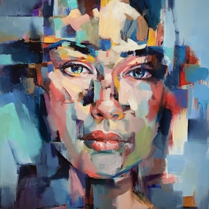 ART PRINT Fragments | Canvas | Paper | Woman Portrait Wall Art, Abstract Female Poster, Modern Home Decor, Colorful Contemporary Painting