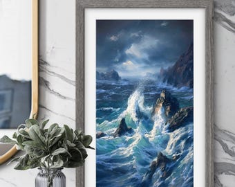 KUNSTPRINT Fury | Canvas | Papier | Oceaan golven zeegezicht kunst aan de muur, kustposter, landschapsschilderkunst, nautisch strandhuis woondecoratie
