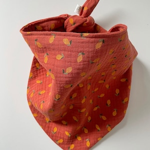 Musselin Tuch zum Binden für Kinder alter 5-8 Jahre LEMON TERRACOTTA, Muslin Tie Scarf MAXI