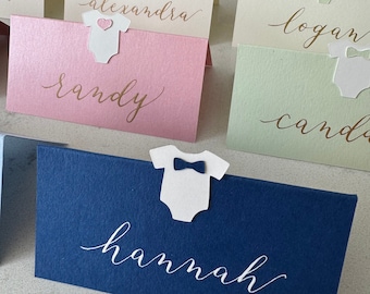 Baby Shower Place Cards (Sets of 5+) | Onesie Detail | Custom Handwritten Calligraphy | Personalized Table Name Cards