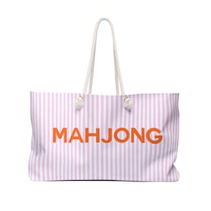 MAHJONG TOTE for Tiles & Racks in Pink STRIPED with Orange